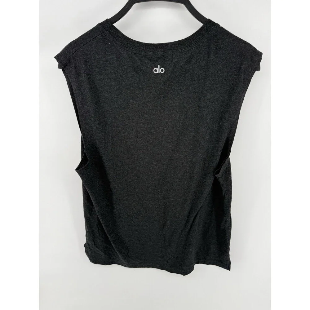 Alo Women Basic Sleeveless Crew Neck Gray Cotton Blend T-Shirt Size M